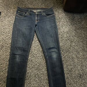Nudie Jeans Slim Straight Indigo Denim with Orange Stitching